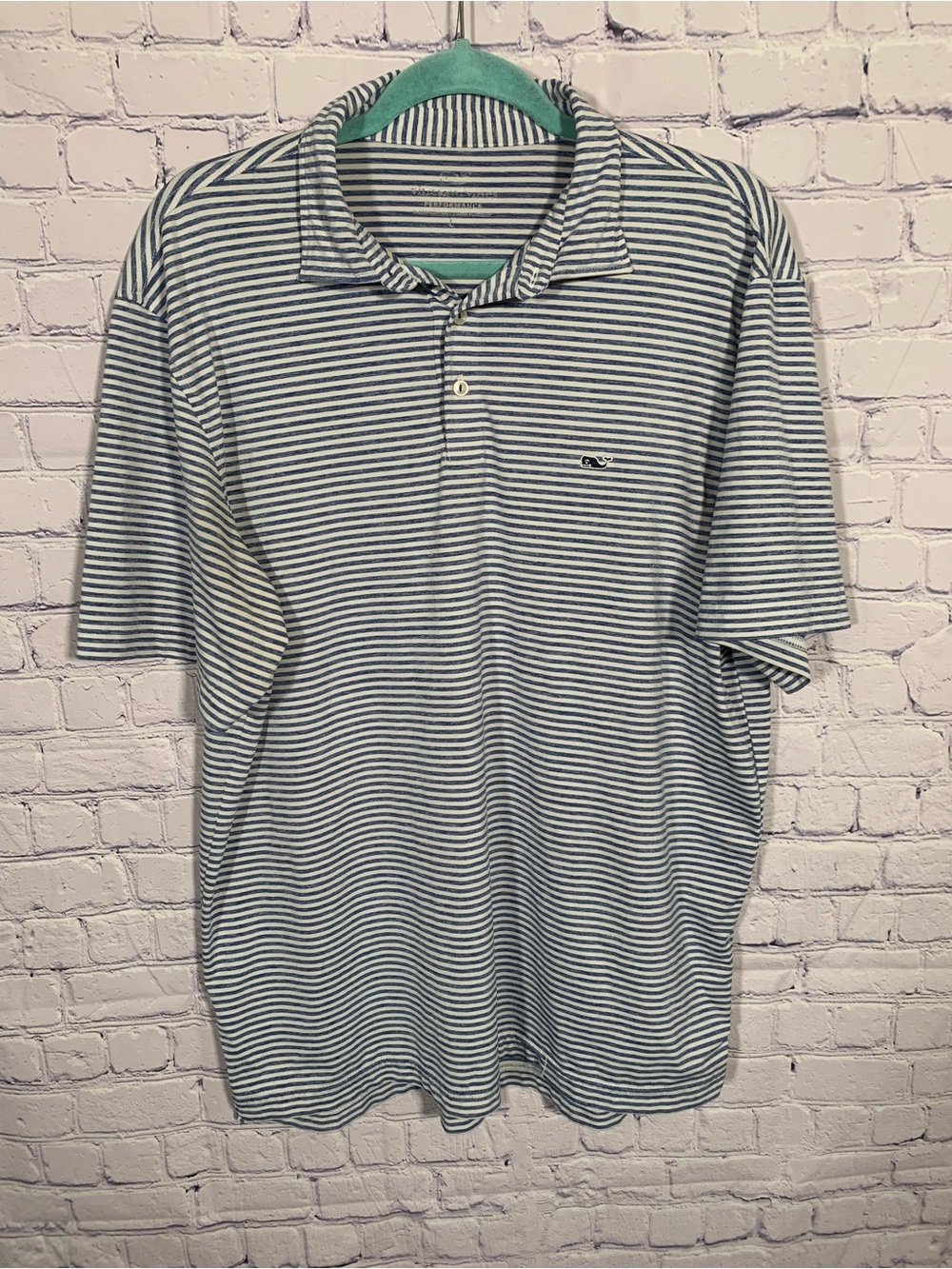 Vineyard Vines Performance Mens Striped Stretch Short Sleeve Polo Blue Size L